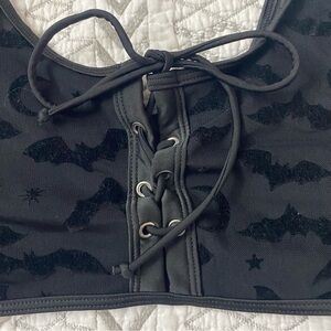 Black Lace-Up Bat Print bathing suit top / Plus size